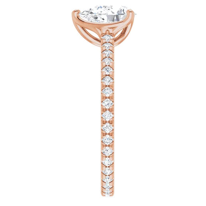 Pear Rose Gold Claw Set Eternity Style Engagement Ring