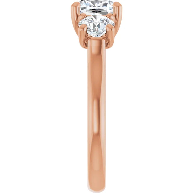 Cushion Rose Gold Tri Stone Lab Diamond Engagement Ring