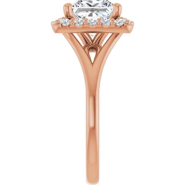 Princess Rose Gold Halo Solitaire Split Band Lab Diamond Engagement Ring 