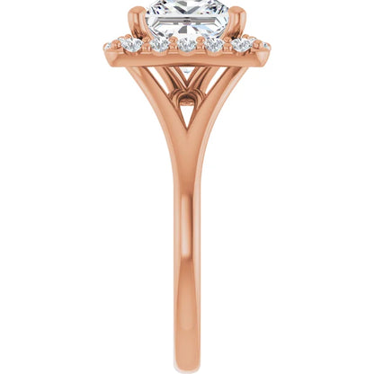 Princess Rose Gold Halo Solitaire Split Band Lab Diamond Engagement Ring 
