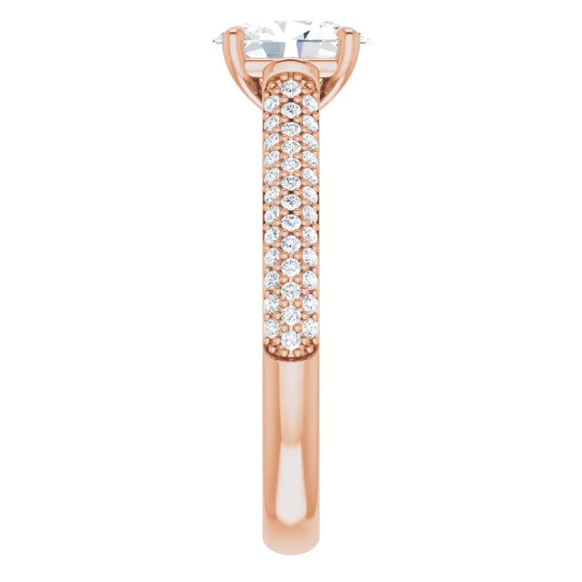 Oval Rose Gold Pave Lab Diamond Engagement Ring 