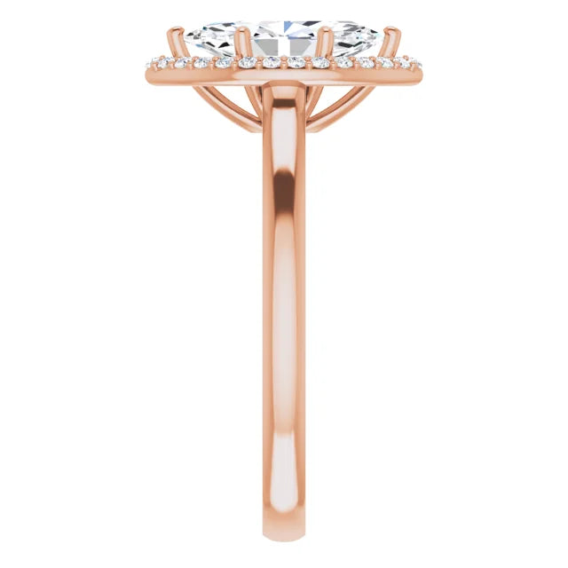 Marquise Halo Solitaire Lab Diamond Engagement Ring Rose Gold. 