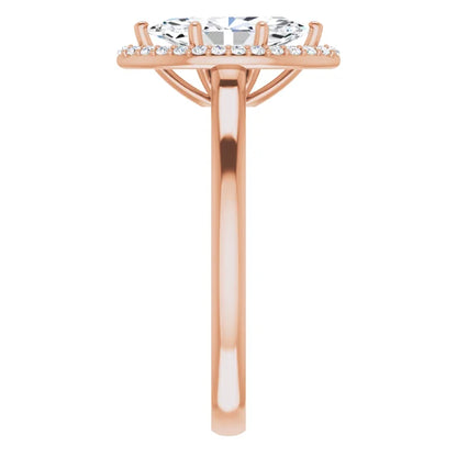 Marquise Halo Solitaire Lab Diamond Engagement Ring Rose Gold. 