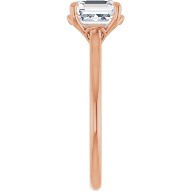 Asscher Rose Gold Four Claw Solitaire Lab Diamond Engagement Ring 