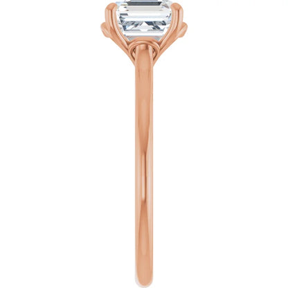 Asscher Rose Gold Four Claw Solitaire Lab Diamond Engagement Ring 