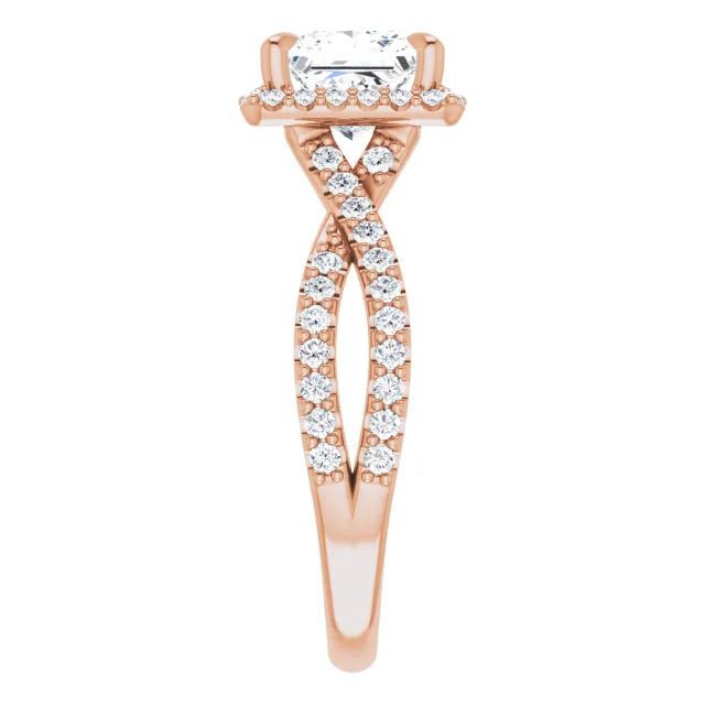 Princess Rose Gold Twist Band Halo Lab Diamond Engagement Ring  