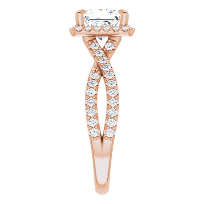 Princess Rose Gold Twist Band Halo Lab Diamond Engagement Ring  