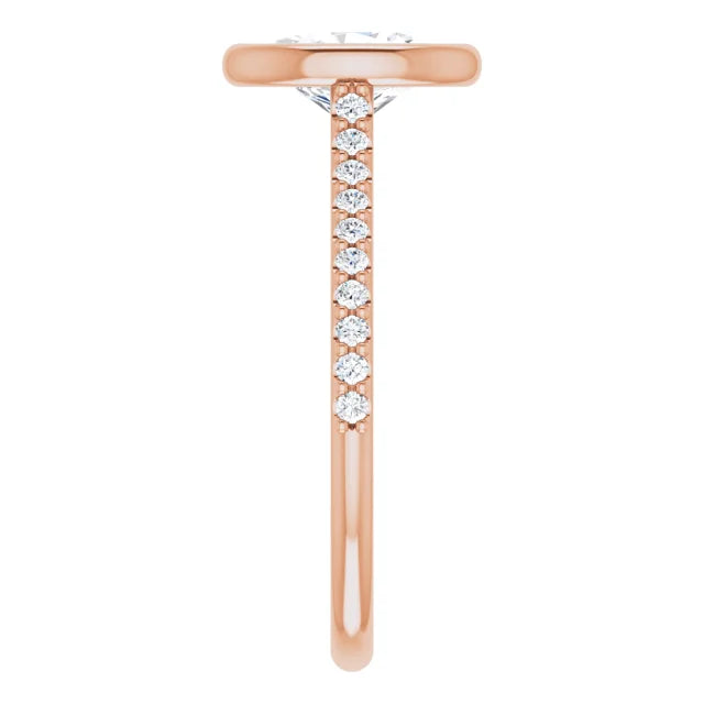 Oval Rose Gold Bezel Pave Lab Diamond Engagement Ring 