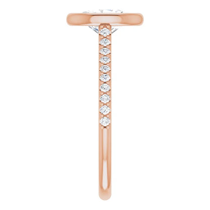Oval Rose Gold Bezel Pave Lab Diamond Engagement Ring 