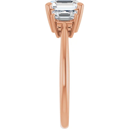 Asscher Rose Gold Tri Stone Lab Diamond Engagement Ring