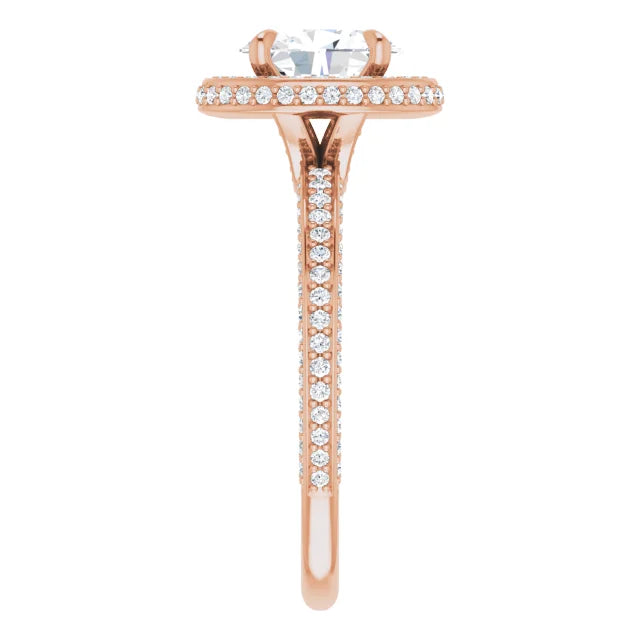 Oval Rose Gold Halo Pave Style Lab Diamond Engagement Ring 