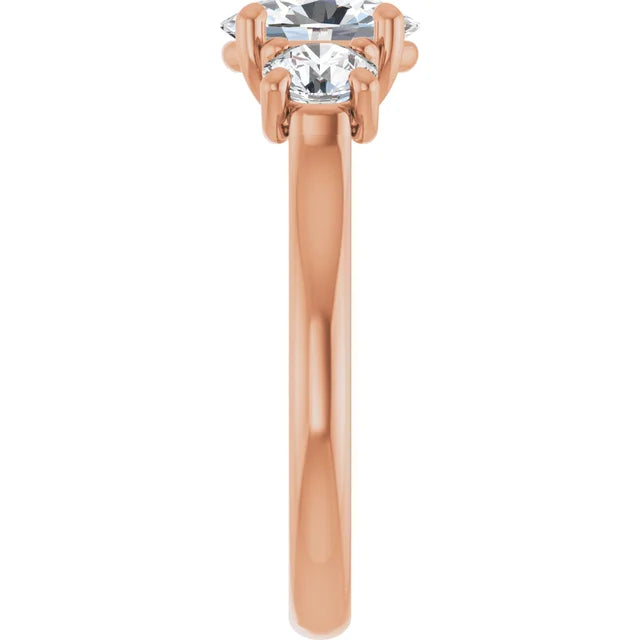 Oval Rose Gold Tri Stone Lab Diamond Engagement Ring