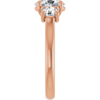 Oval Rose Gold Tri Stone Lab Diamond Engagement Ring