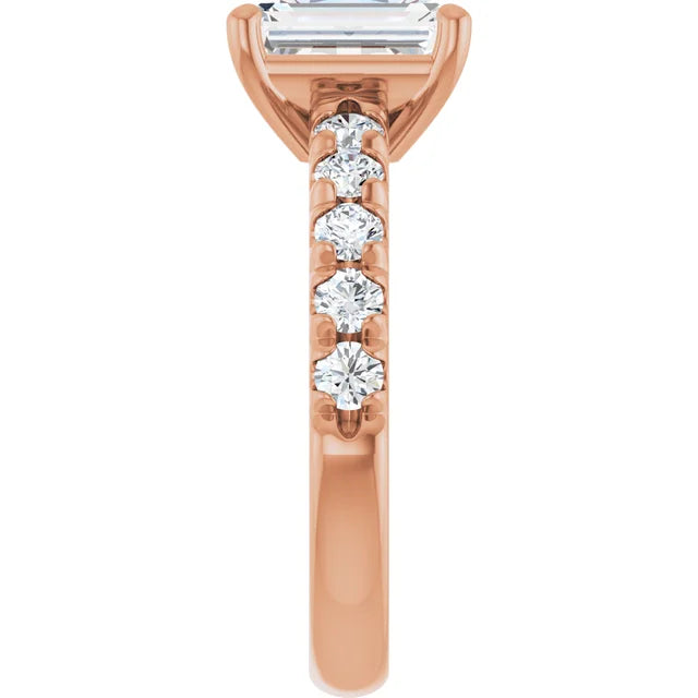 Emerald Rose Gold Four Claw Set Style Engagement Ring
