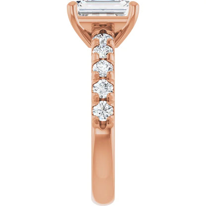 Emerald Rose Gold Four Claw Set Style Engagement Ring