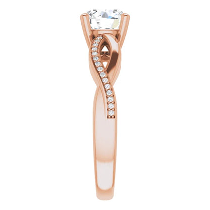 Round Brilliant Rose Gold Claw Set Twist Style Engagement Ring 