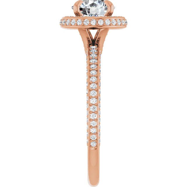 Round Brilliant Rose Gold Halo Pave Style Lab Diamond Engagement Ring 