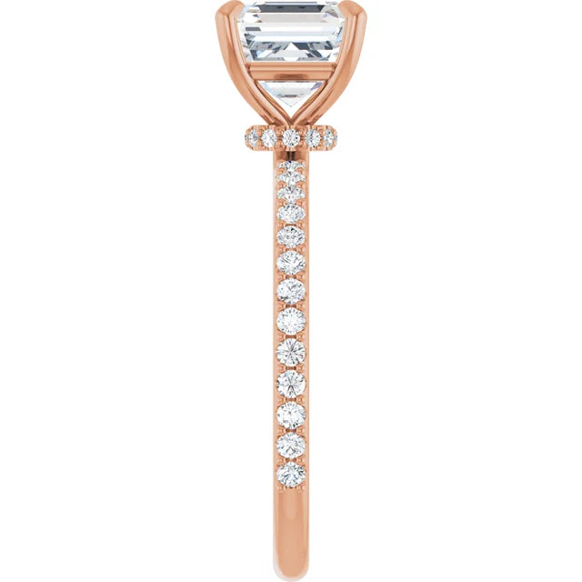 Asscher Rose Gold Claw Set Style Engagement Ring 
