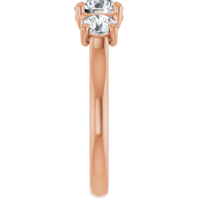 Round Brilliant Rose Gold Tri Stone Lab Diamond Engagement Ring