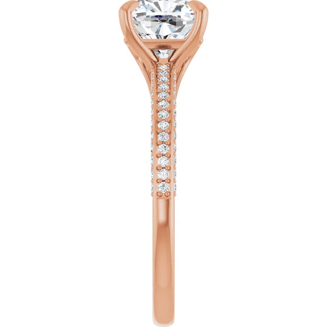 Cushion Rose Gold Pave Lab Diamond Engagement Ring 