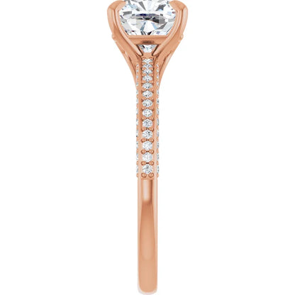 Cushion Rose Gold Pave Lab Diamond Engagement Ring 