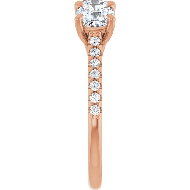 Cushion Rose Gold Tri Stone Lab Diamonds Engagement Ring 
