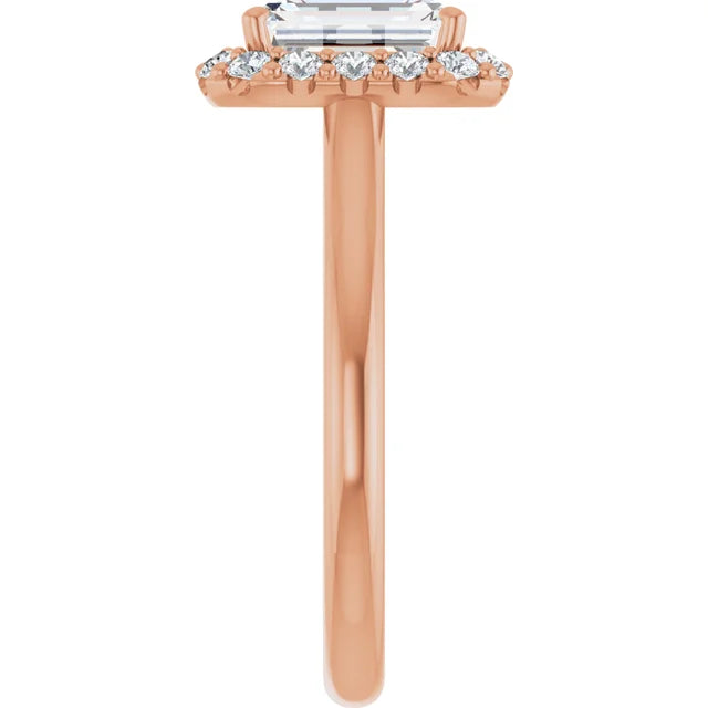 Emerald Halo Solitaire Rose Gold Lab Diamond Engagement Ring 