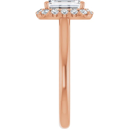 Emerald Halo Solitaire Rose Gold Lab Diamond Engagement Ring 