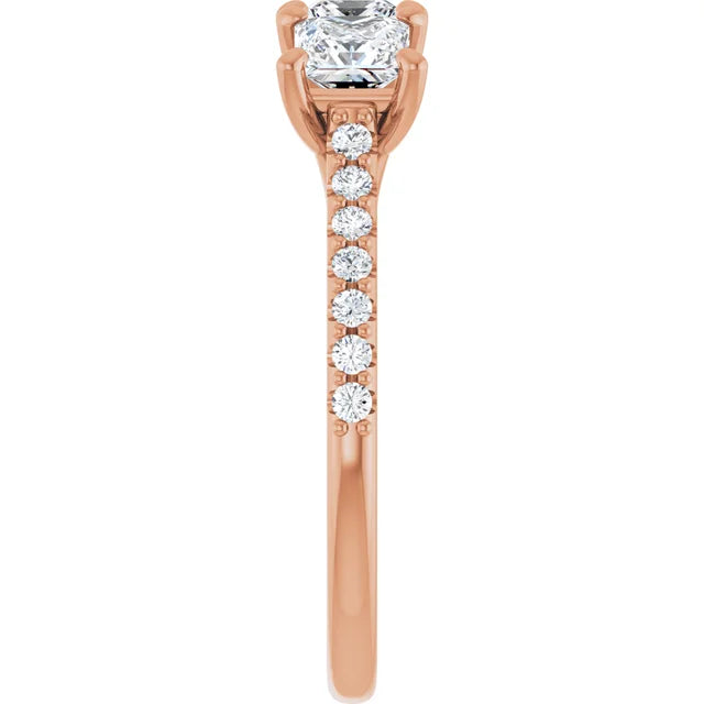 Princess Rose Gold Tri Stone Lab Diamonds Engagement Ring 