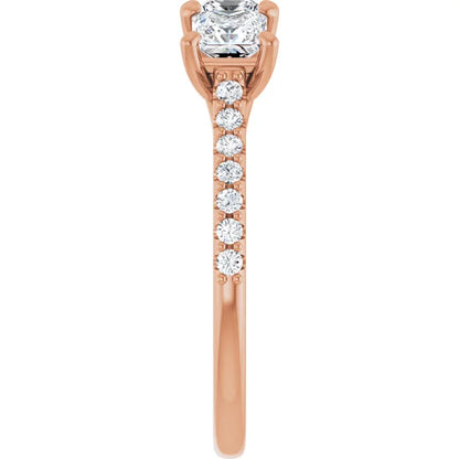 Princess Rose Gold Tri Stone Lab Diamonds Engagement Ring 