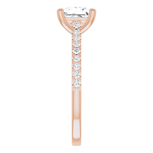 Princess Rose Gold Pave Style Lab Diamond Engagement Ring 