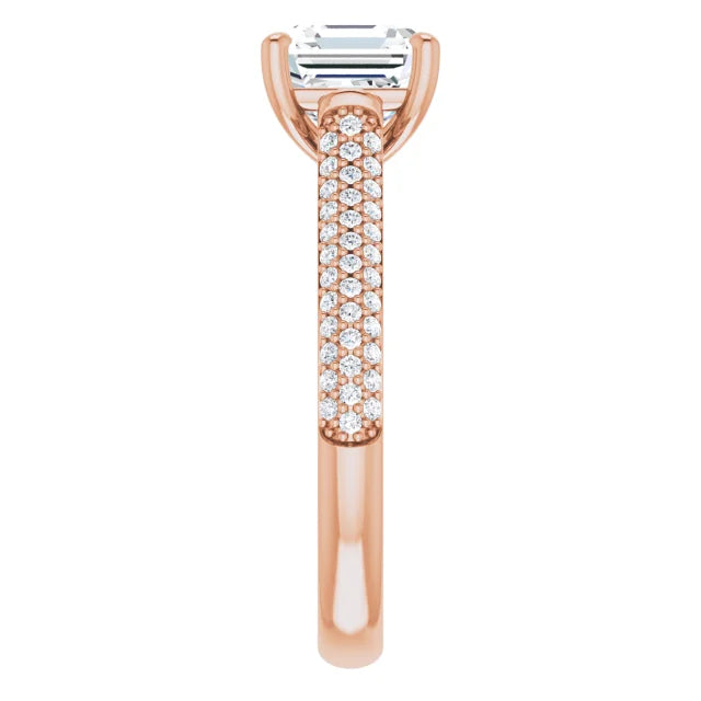 Asscher Rose Gold Pave Lab Diamond Engagement Ring 