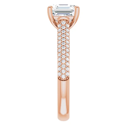 Asscher Rose Gold Pave Lab Diamond Engagement Ring 