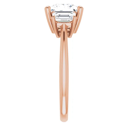 Princess Rose Gold Tri Stone Lab Diamond Engagement Ring