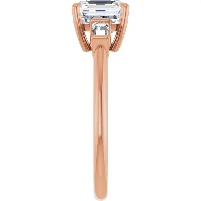 Asscher Rose Gold Baguette Accent Lab Diamond Engagement Ring 