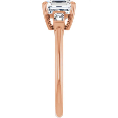 Asscher Rose Gold Baguette Accent Lab Diamond Engagement Ring 