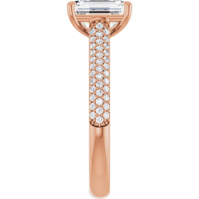 Emerald Rose Gold Pave Lab Diamond Engagement Ring 