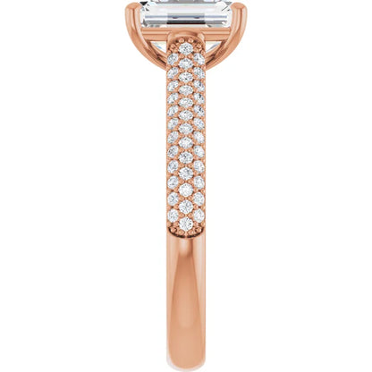 Emerald Rose Gold Pave Lab Diamond Engagement Ring 