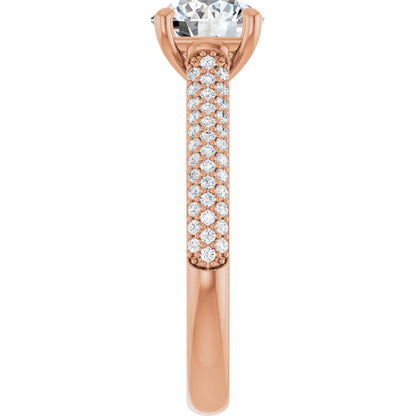 Round Brilliant Rose Gold Pave Lab Diamond Engagement Ring 