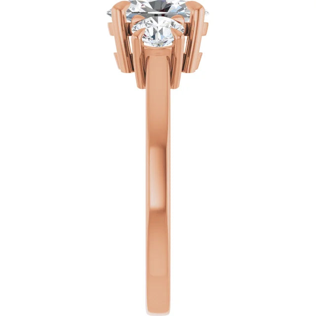 Oval Rose Gold Tri Stone Lab Diamond Engagement Ring 