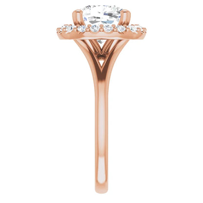 Cushion Rose Gold Halo Solitaire Split Band Lab Diamond Engagement Ring 