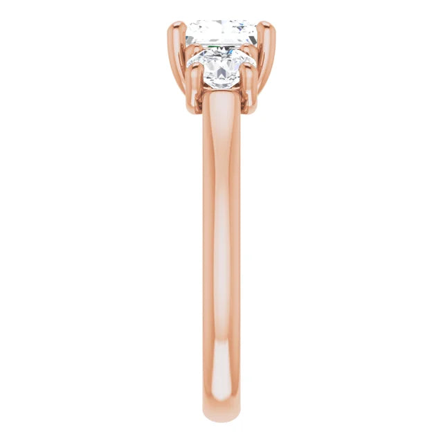 Princess Rose Gold Tri Stone Lab Diamond Engagement Ring