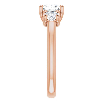 Princess Rose Gold Tri Stone Lab Diamond Engagement Ring