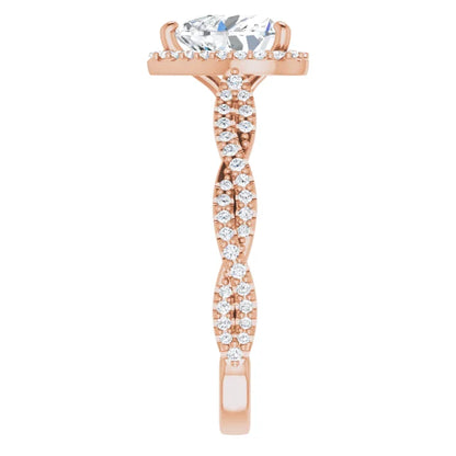 Heart Rose Gold Halo Twist Pave Moissanite Engagement Ring 