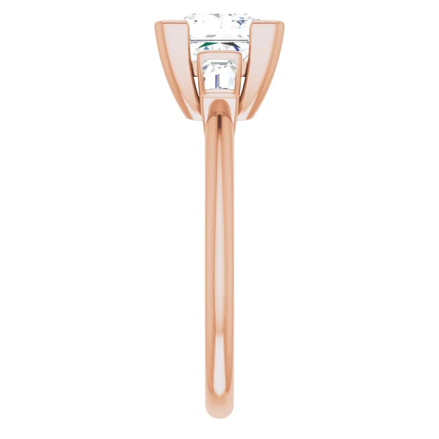 Princess Rose Gold Baguette Accent Lab Diamond Engagement Ring