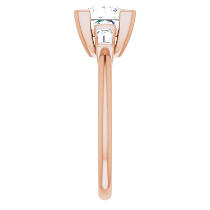 Princess Rose Gold Baguette Accent Lab Diamond Engagement Ring