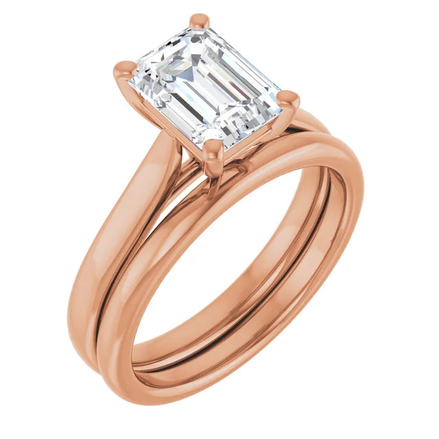 Four Claw Rose Gold Emerald Solitaire Engagement Ring