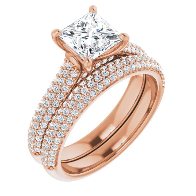 Princess Rose Gold Pave Lab Diamond Engagement Ring 