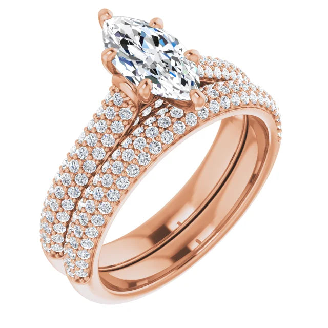 Marquise Rose Gold Pave Lab Diamond Engagement Ring 