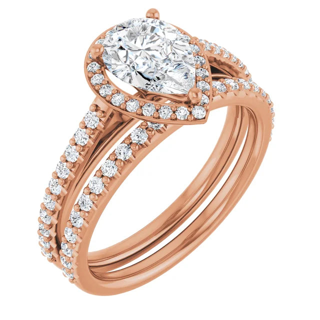 Pear Rose Gold Halo Lab Diamond Engagement Ring 